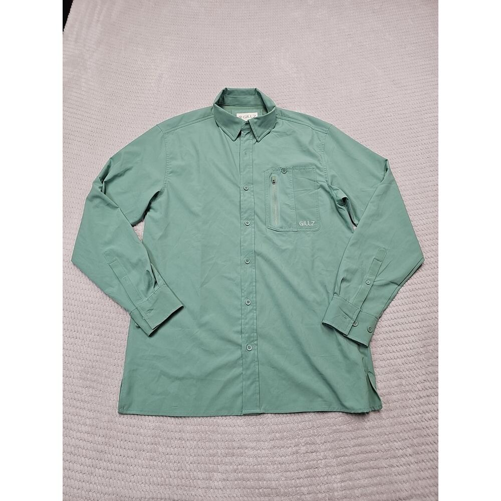 Gillz Shirt Mens Medium Green Button Front Outdoor Fishing Hiking Vented